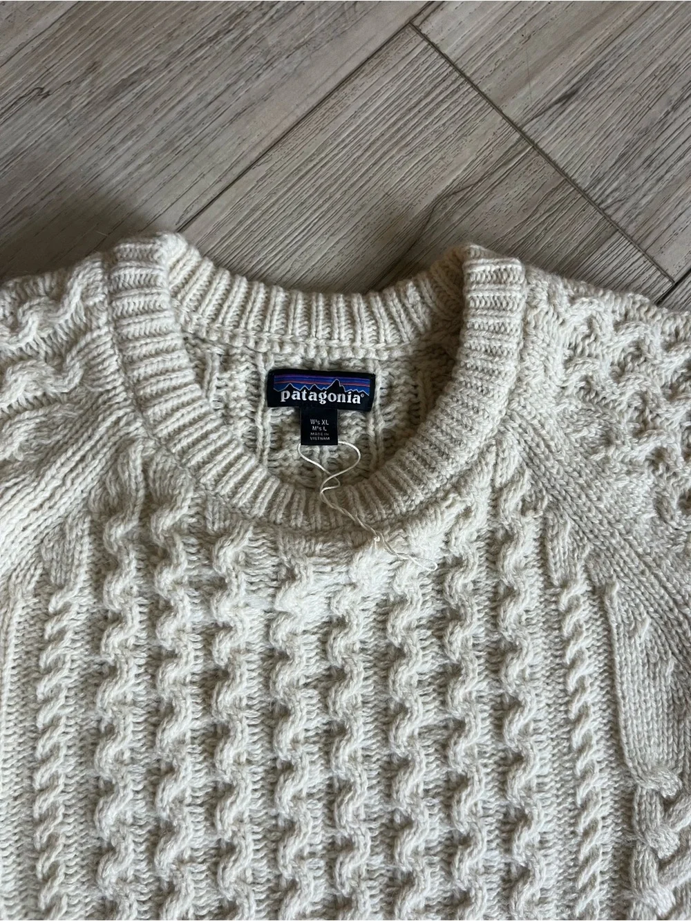 Patagonia Recycled Wool-Blend Cream Cable Knit Sweater Customized